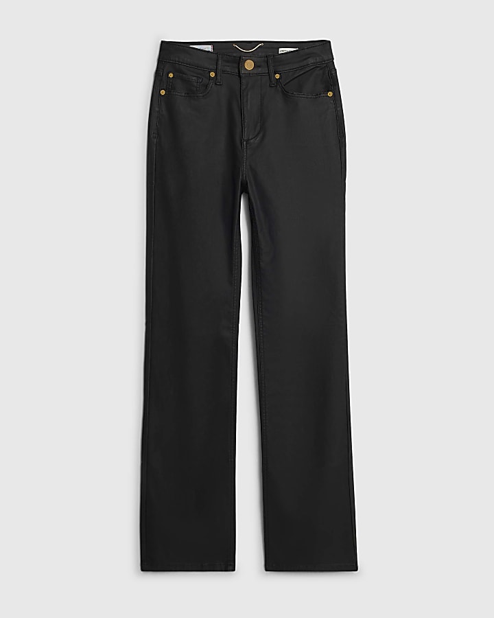 river island Black Coated High Rise Stretch Straight Jeans