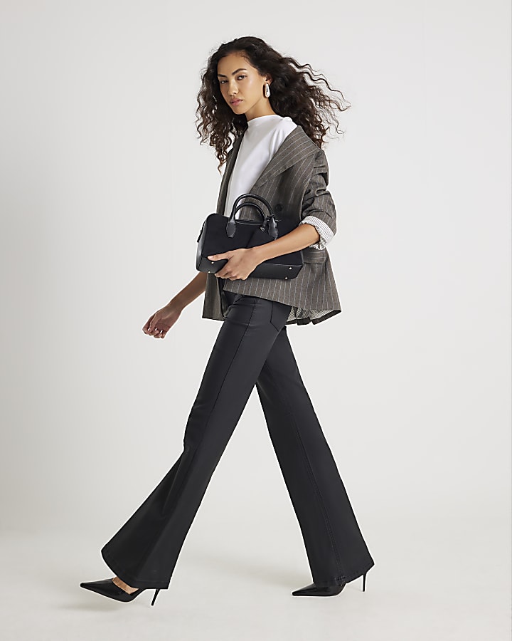 River Island Black Coated Pocket Relaxed Flare Jeans