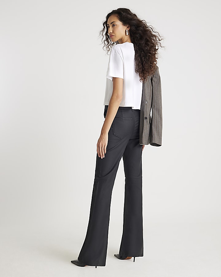 River Island Black Coated Pocket Relaxed Flare Jeans