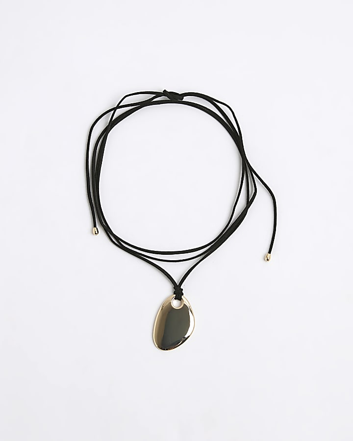 River Island Black Cord Gold Pendant Choker Necklace