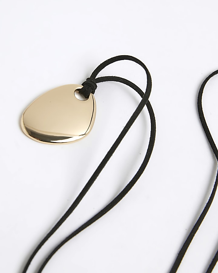 River Island Black Cord Gold Pendant Choker Necklace