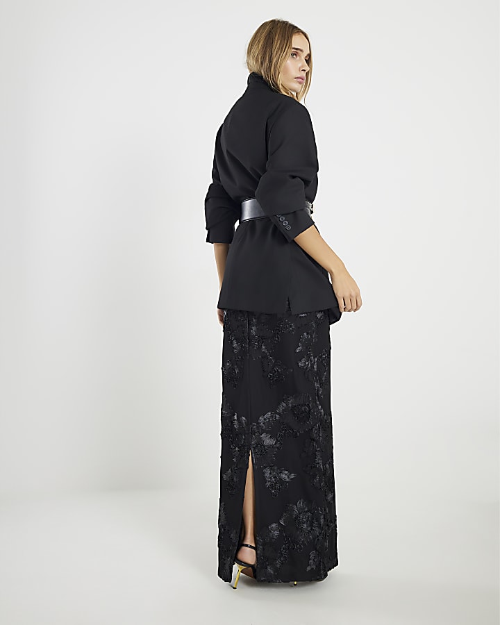 River Island Black Cornelli Floral Embroidered Maxi Skirt