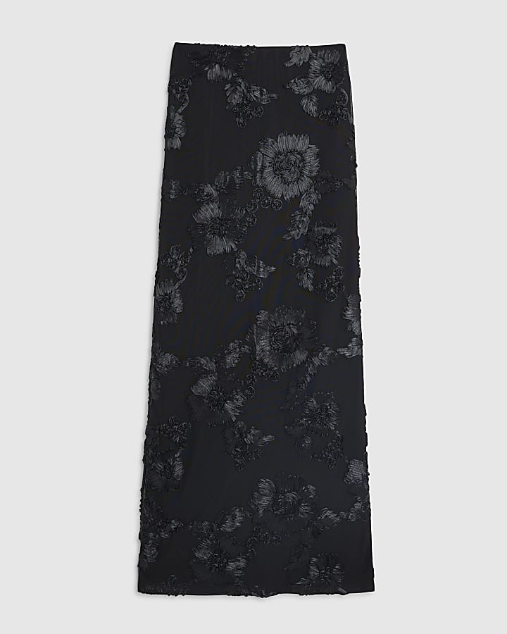 river island Black Cornelli Floral Embroidered Maxi Skirt
