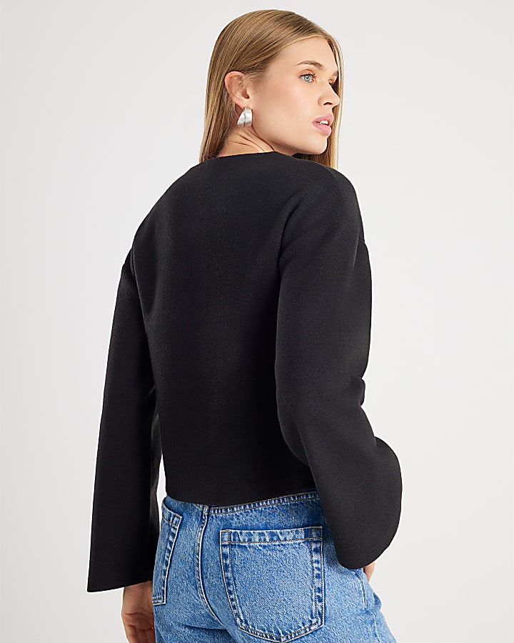 River Island Black Cosy Long Sleeve Button Up Cardigan