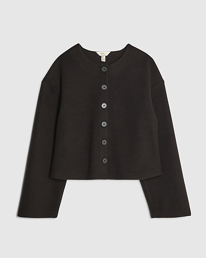 river island Black Cosy Long Sleeve Button Up Cardigan