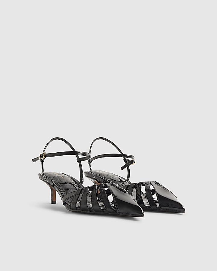 River Island Black Croc Print Caged Detail Court Heels