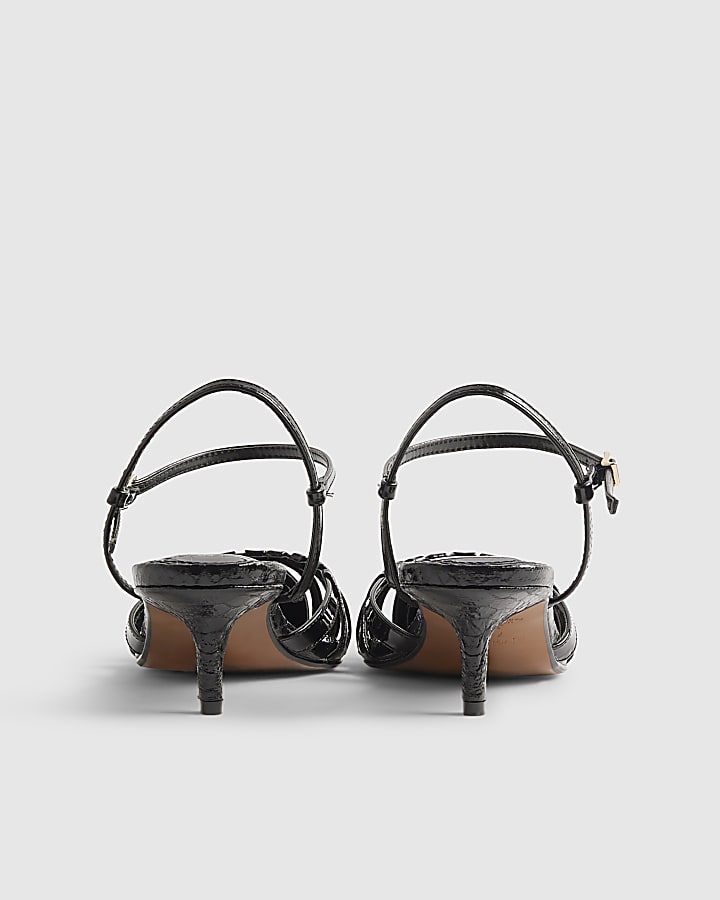 River Island Black Croc Print Caged Detail Court Heels