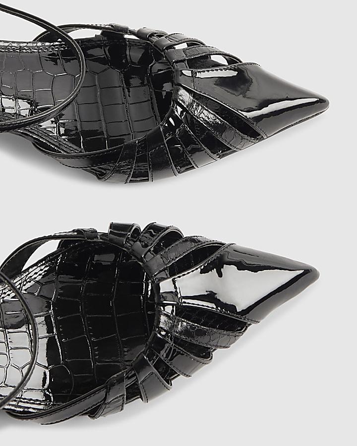 River Island Black Croc Print Caged Detail Court Heels