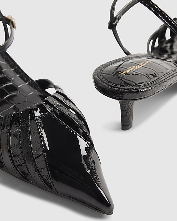 river island Black Croc Print Caged Detail Court Heels