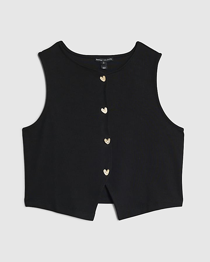 river island Black Cropped Heart Sleeveless Waistcoat