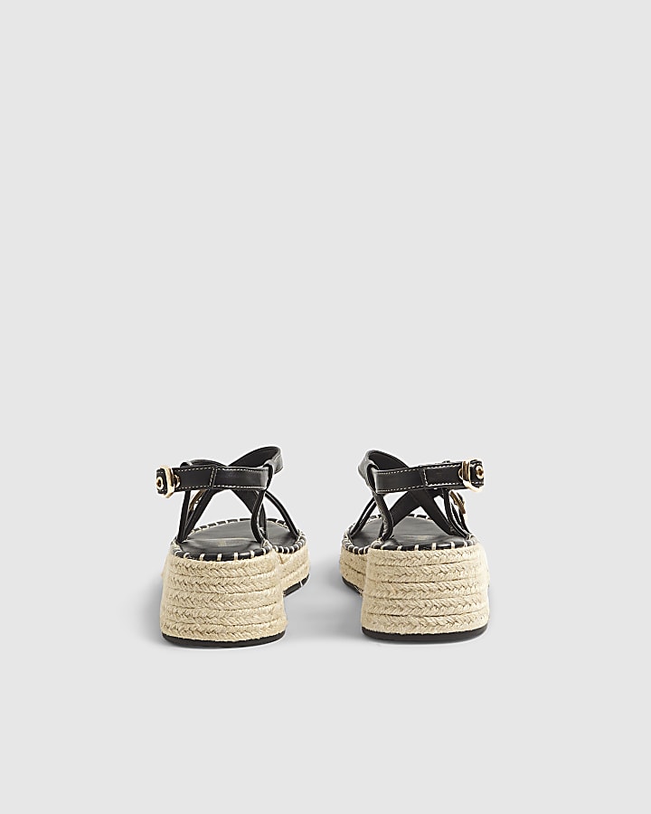 River Island Black Cross Strap Sling Back Wedge Sandals