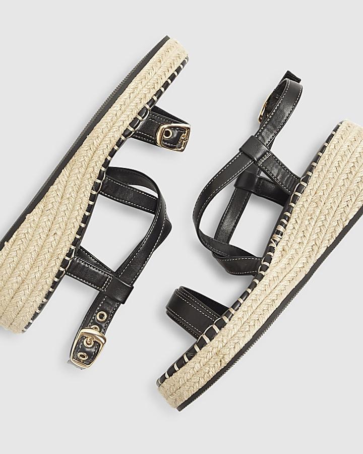 River Island Black Cross Strap Sling Back Wedge Sandals