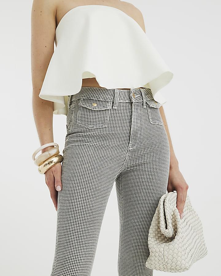 River Island Black Denim Gingham Skinny Capri Trousers