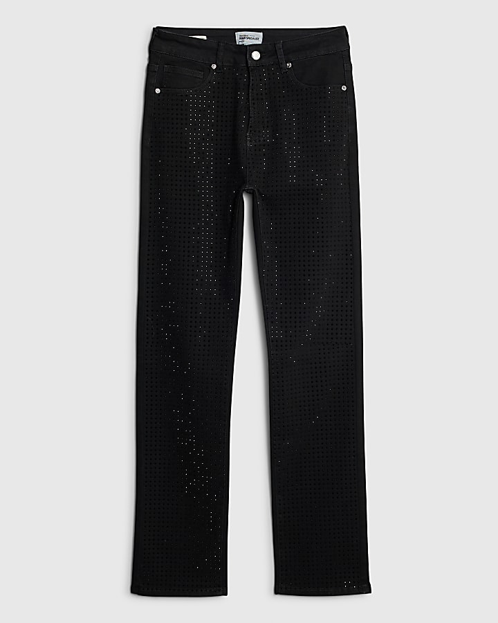 river island Black Diamante Stretch straight leg jeans