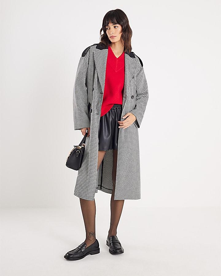 River Island Black Dogtooth Print Tailored Trench Coat