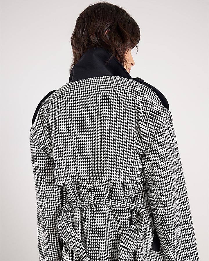 River Island Black Dogtooth Print Tailored Trench Coat