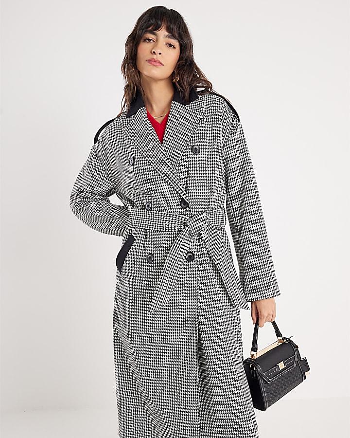 River Island Black Dogtooth Print Tailored Trench Coat