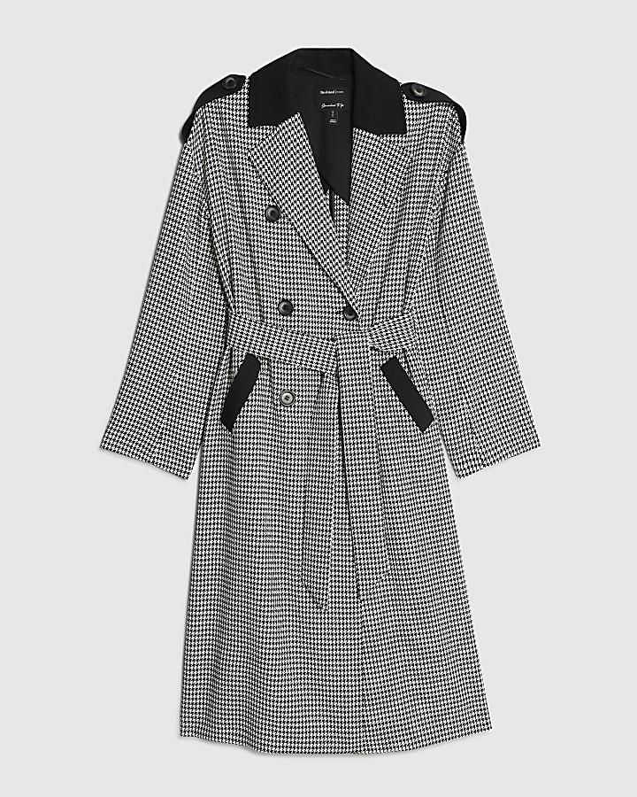 river island Black Dogtooth Print Tailored Trench Coat