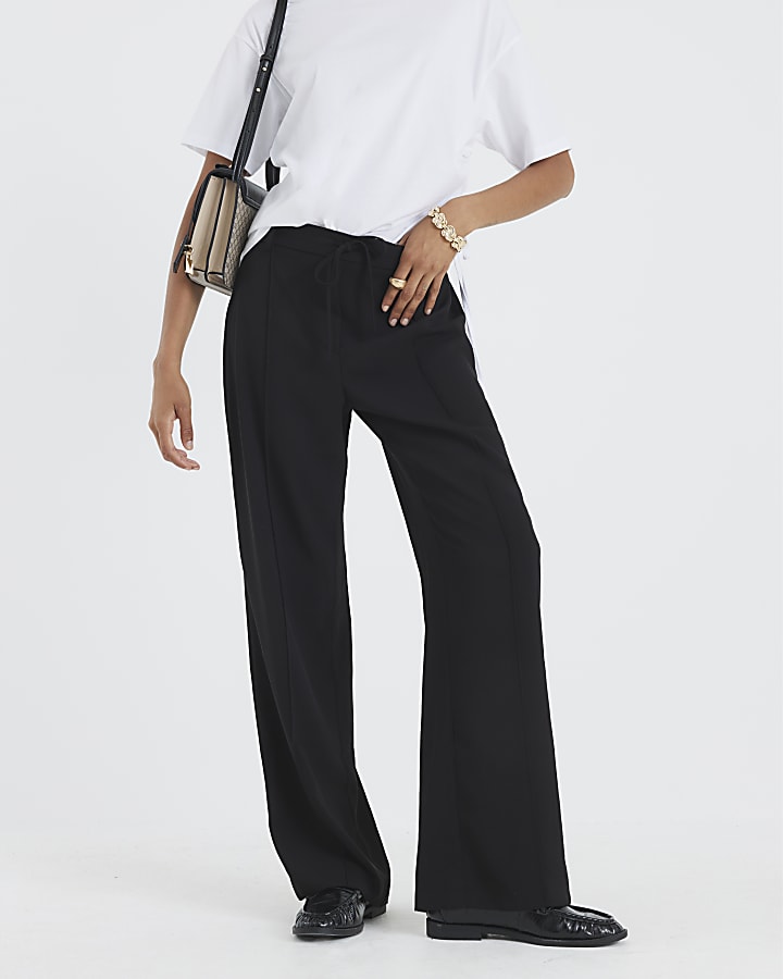 River Island Black Elasticated Wide Leg Smart Joggers