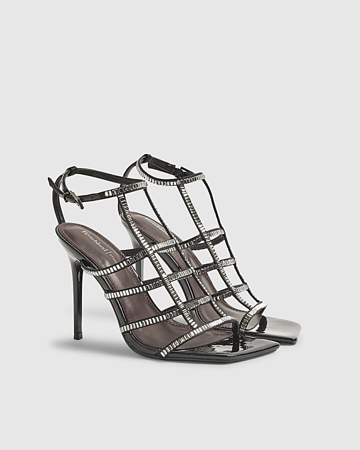 River Island Black Embellished Cut Out Heeled Sandals