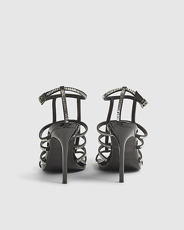 River Island Black Embellished Cut Out Heeled Sandals