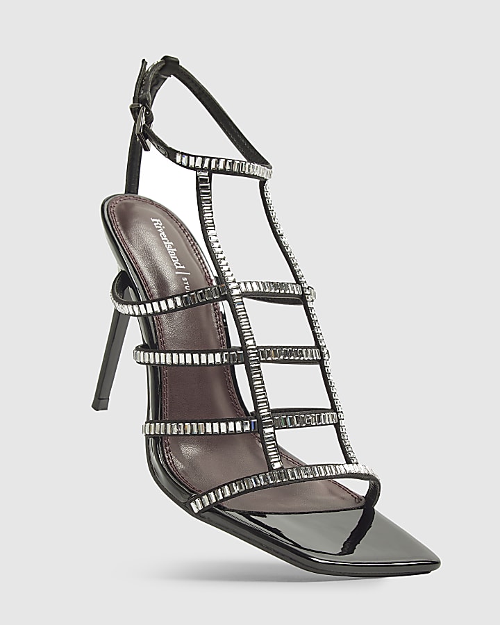River Island Black Embellished Cut Out Heeled Sandals