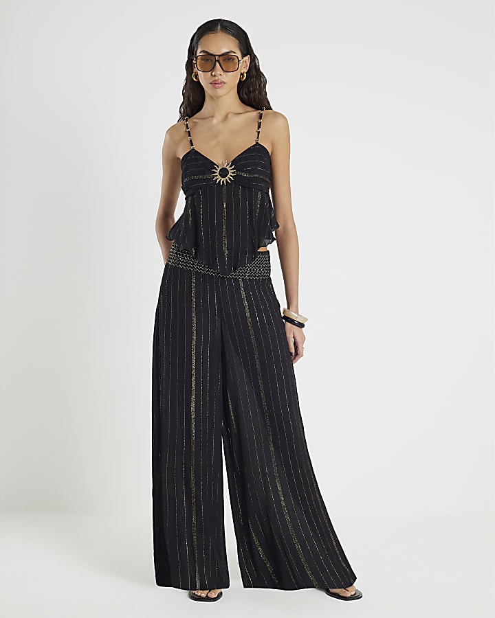 River Island Black Embellished Stripe Beach Trousers