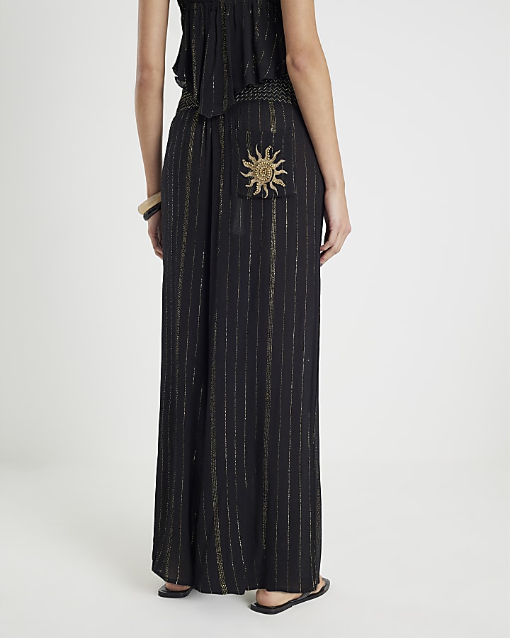 River Island Black Embellished Stripe Beach Trousers