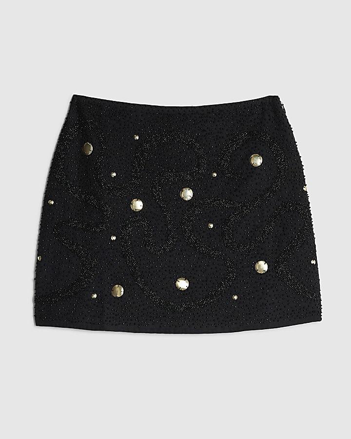 river island Black Embellished Studded Mini Beach Skirt