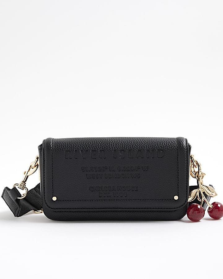 River Island Black Embossed Cherry Charm Cross Body Bag