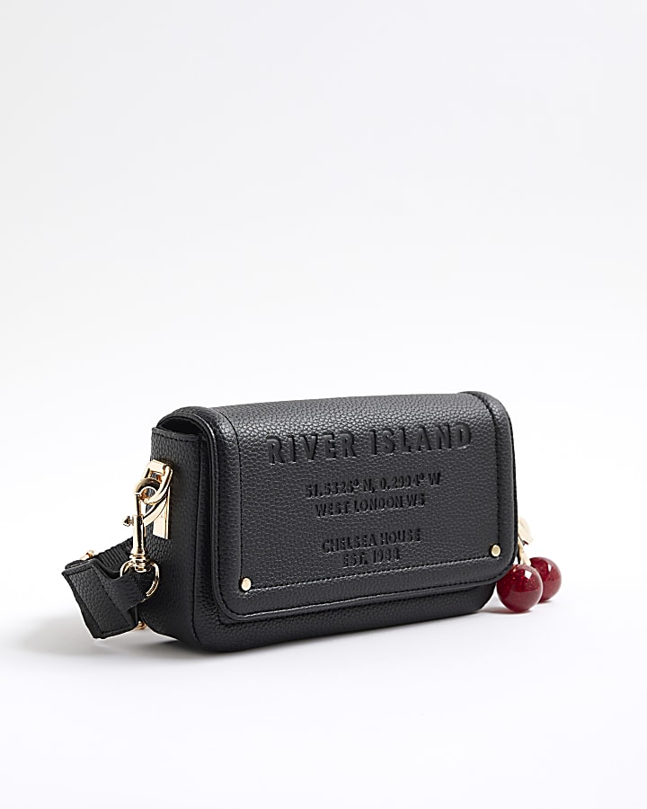 River Island Black Embossed Cherry Charm Cross Body Bag