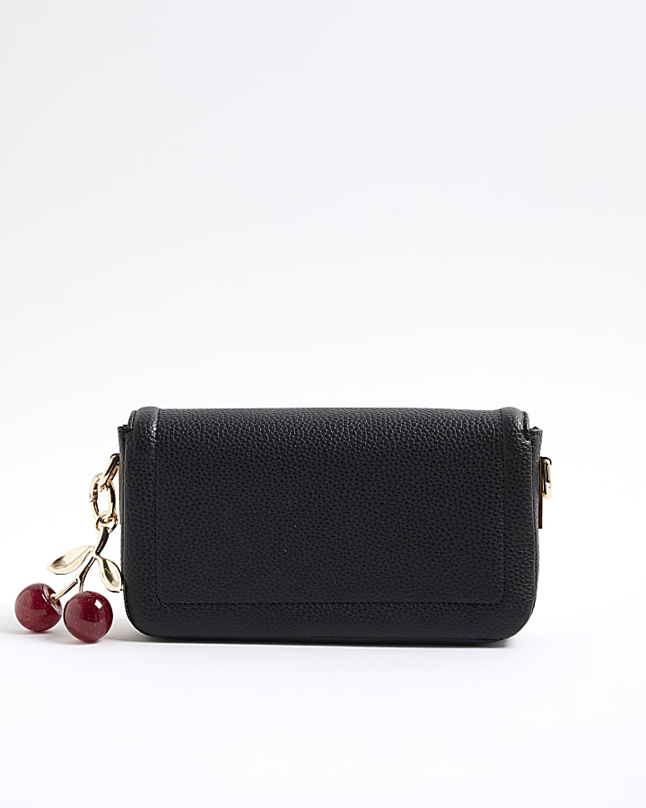 River Island Black Embossed Cherry Charm Cross Body Bag