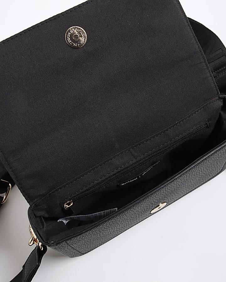 river island Black Embossed Cherry Charm Cross Body Bag