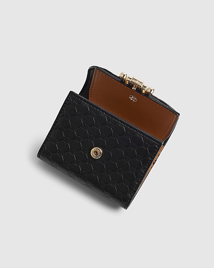river island Black Embossed Flap Front Foldout Purse