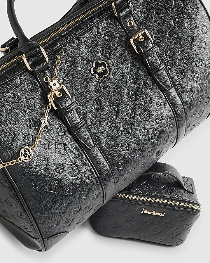 River Island Black Embossed Monogram Barrel Bag Bundle