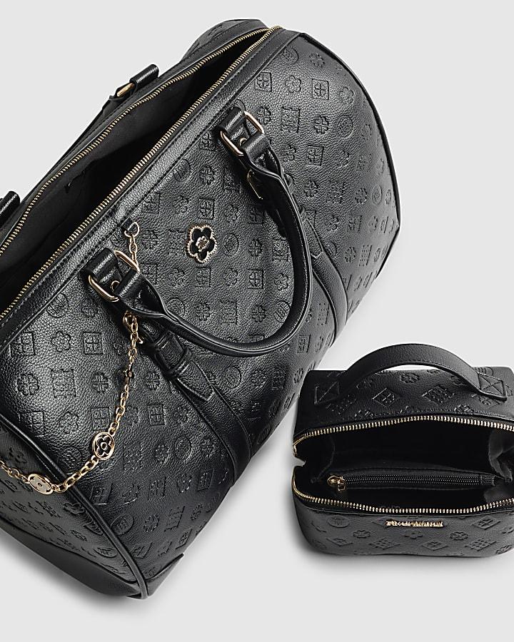 river island Black Embossed Monogram Barrel Bag Bundle
