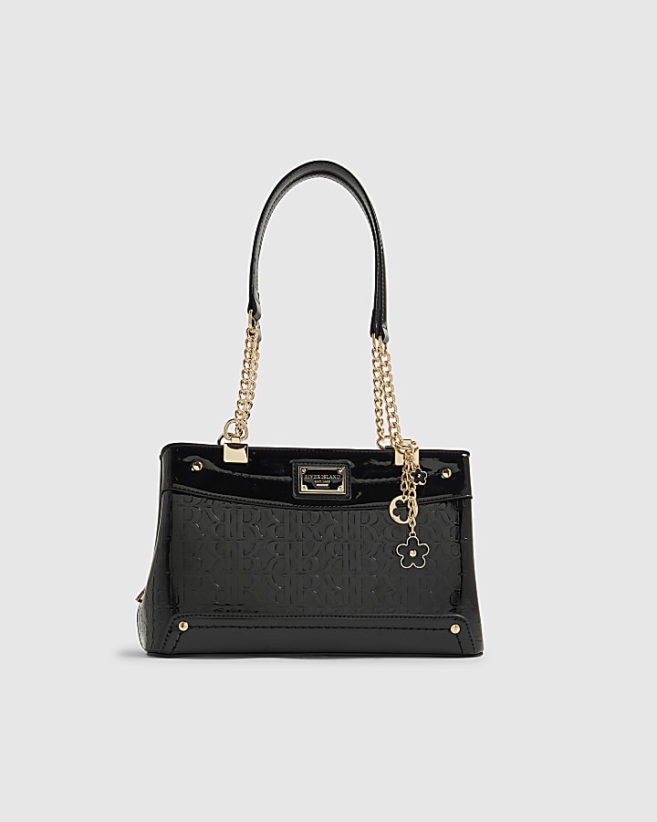 River Island Black Embossed Monogram Chain Shoulder Bag