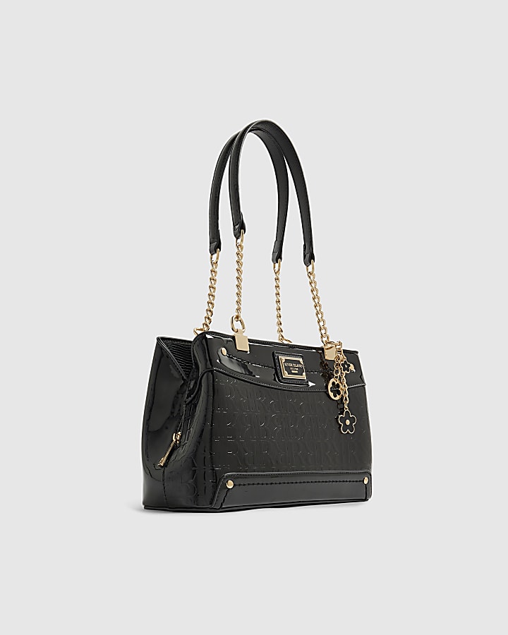 River Island Black Embossed Monogram Chain Shoulder Bag