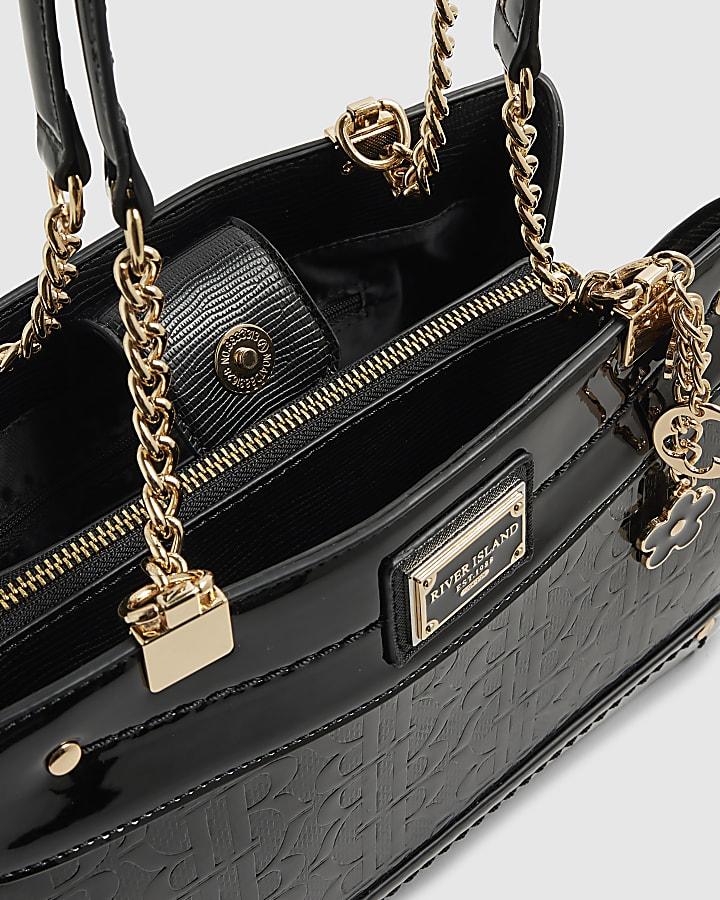 river island Black Embossed Monogram Chain Shoulder Bag