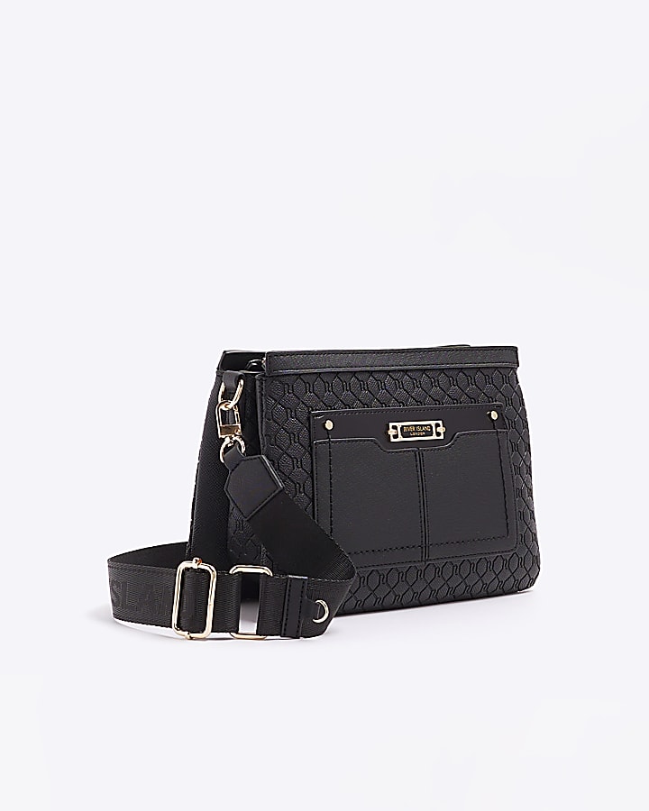 River Island Black Embossed Monogram Cross Body Bag