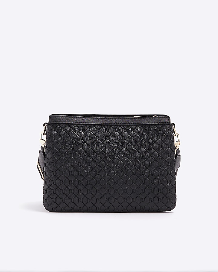 River Island Black Embossed Monogram Cross Body Bag