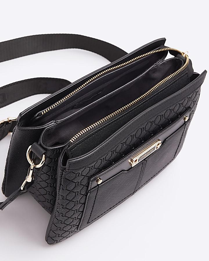 river island Black embossed monogram cross body bag