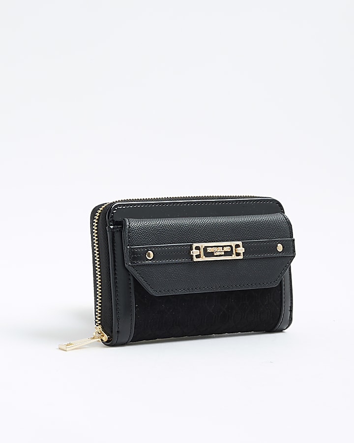River Island Black Embossed Monogram Envelope Purse