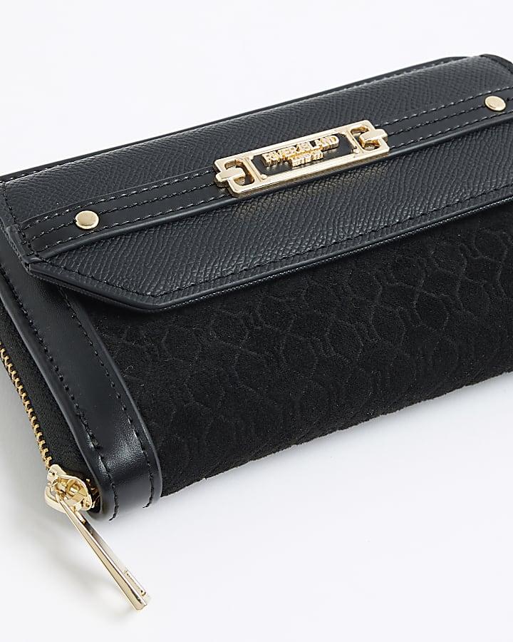 River Island Black Embossed Monogram Envelope Purse