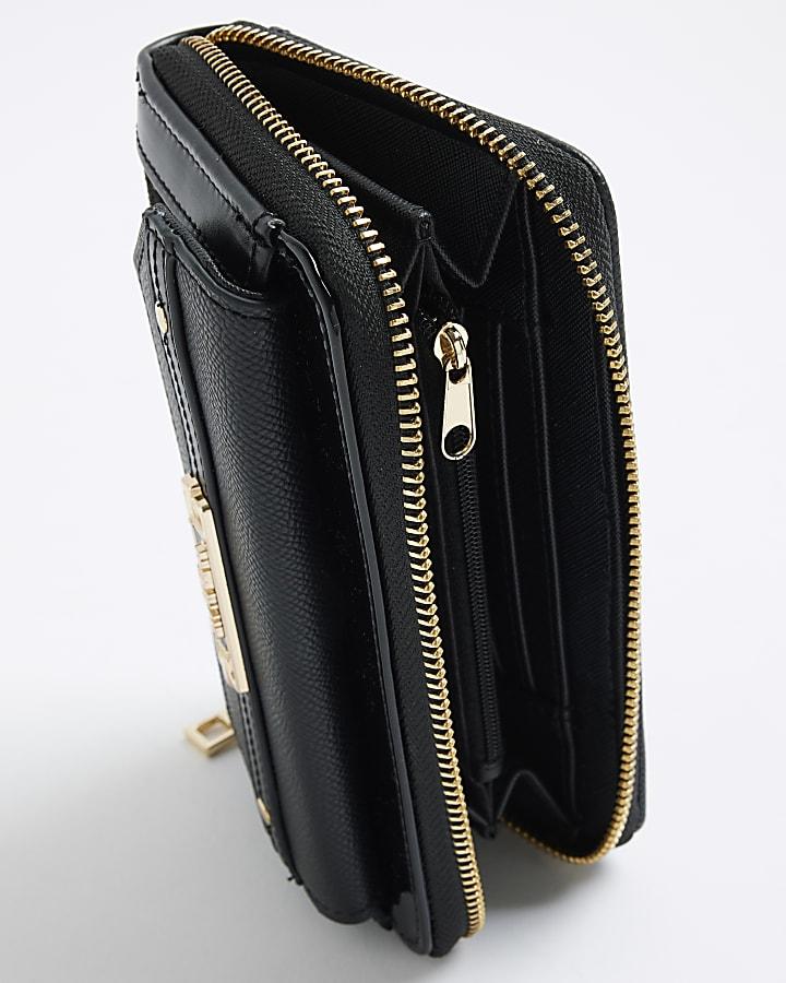 river island Black Embossed Monogram Envelope Purse