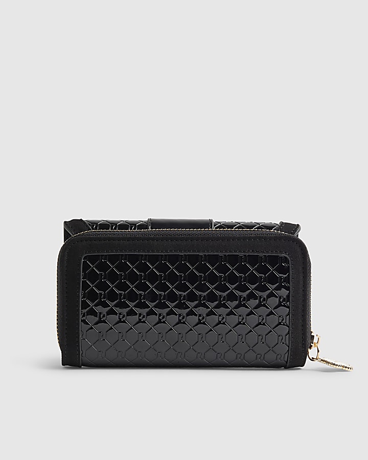 River Island Black Embossed Monogram Flap Front Purse