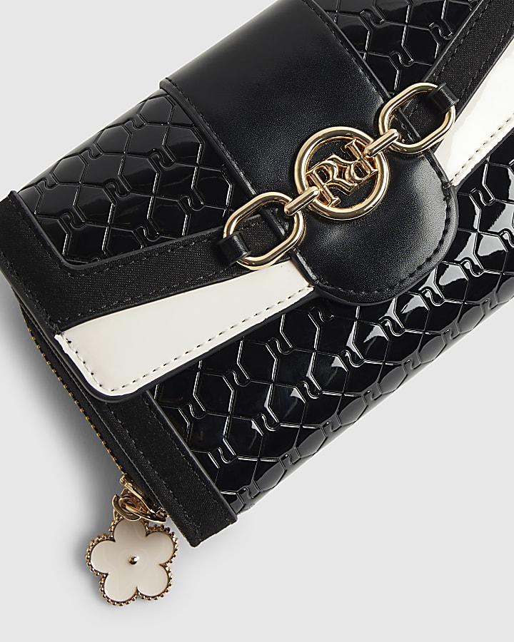 River Island Black Embossed Monogram Flap Front Purse
