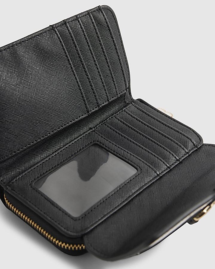 river island Black Embossed Monogram Flap Front Purse