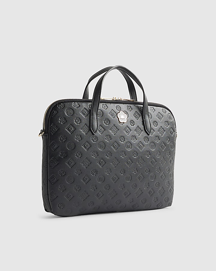River Island Black Embossed Monogram Print Laptop Case