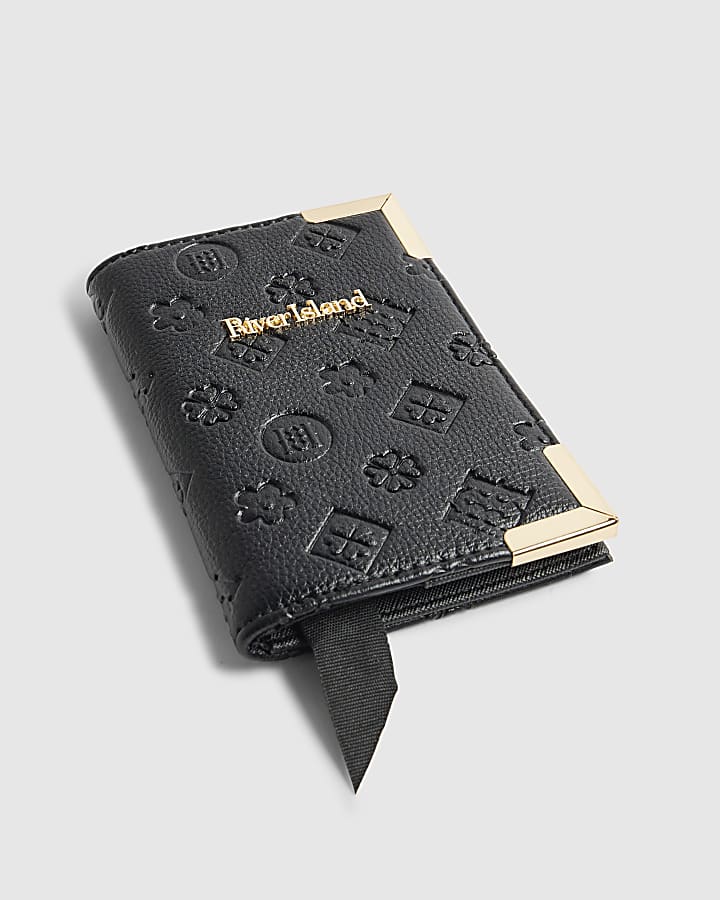River Island Black Embossed Monogram Print Passport Cover